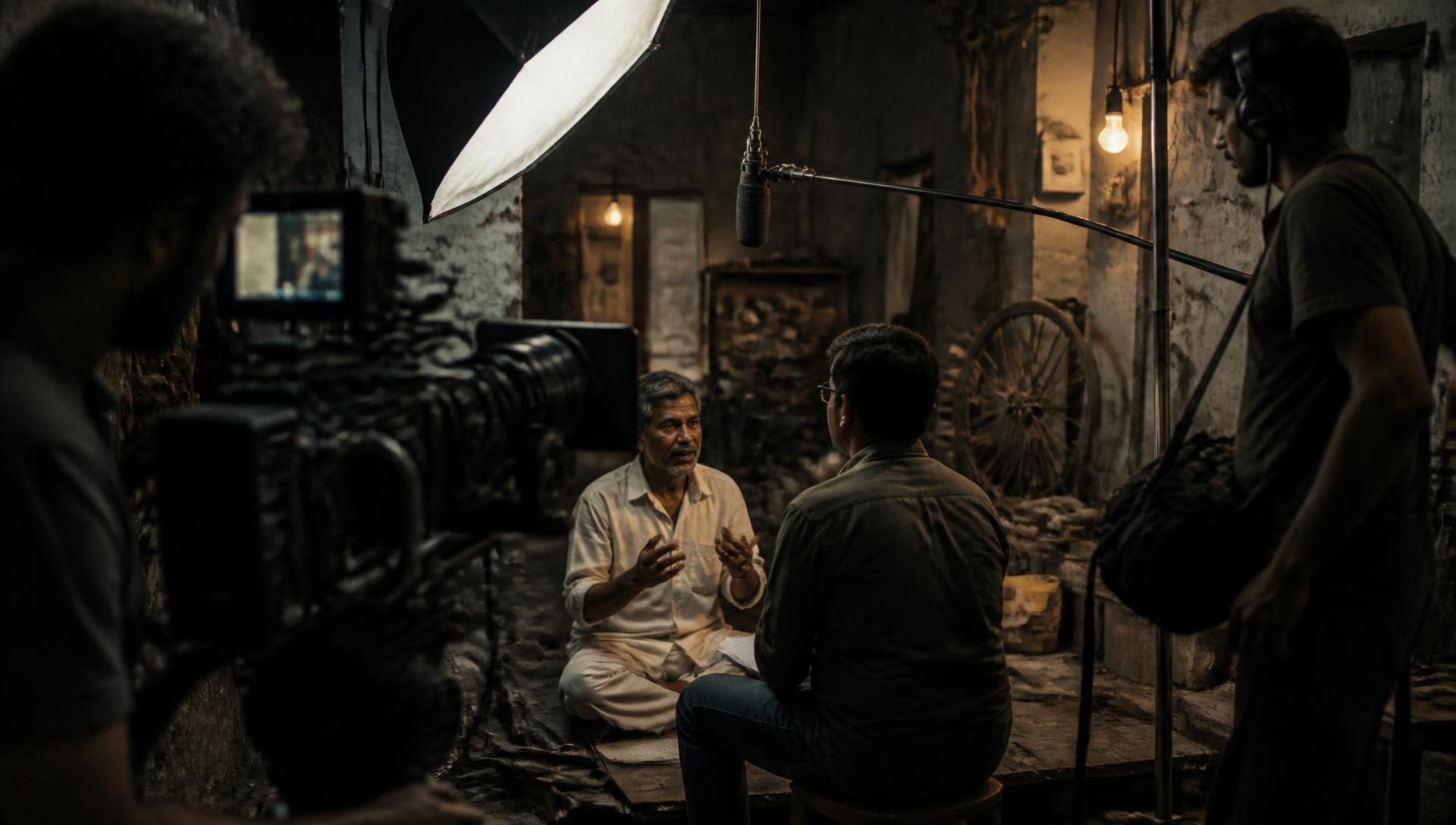 A documentary crew filming an innovator in their workshop