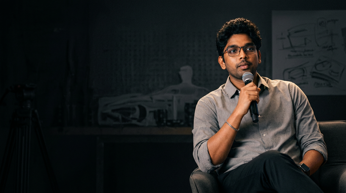 The Project Kella host seated with a microphone in a dark studio